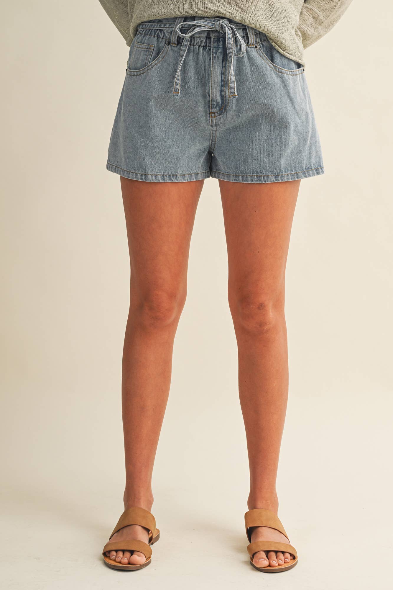 PAPERBAG DENIM SHORTS WITH WAIST TIE