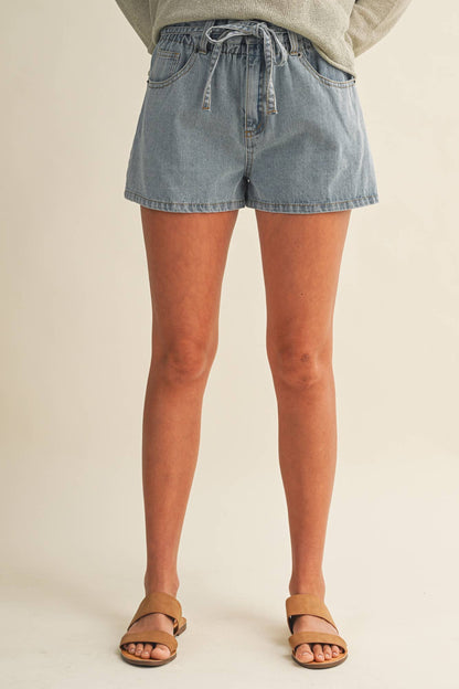 PAPERBAG DENIM SHORTS WITH WAIST TIE