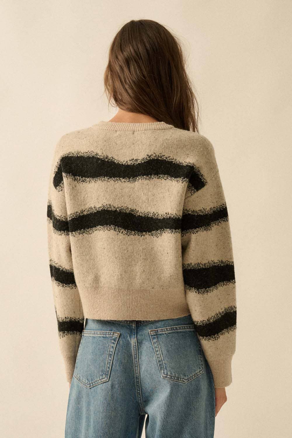 Striped Jacquard-Knit Button-Front Cardigan
