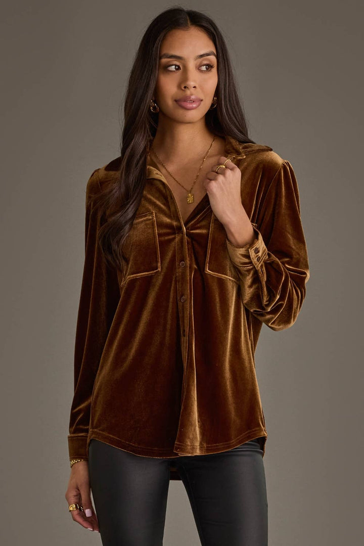 Bronze Velvet Button Up