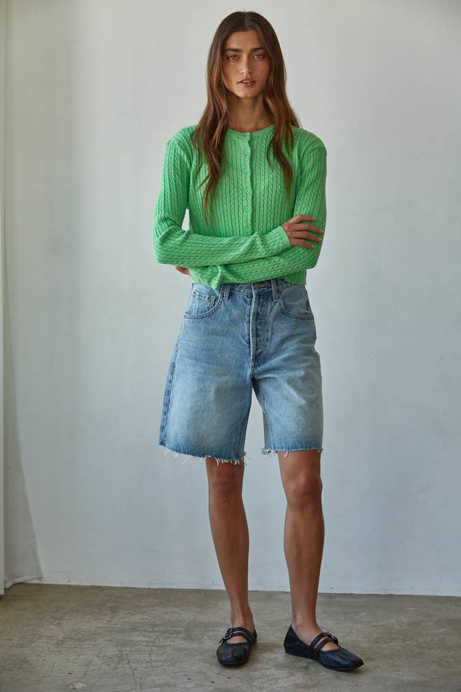 Cotton Cable Knit Button Down Cardigan