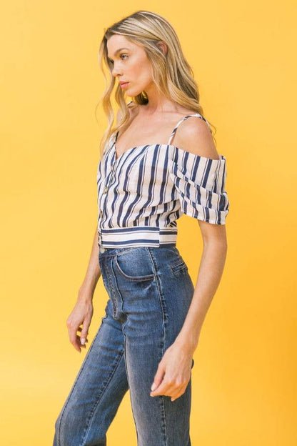 Striped off-the-shoulder crop top