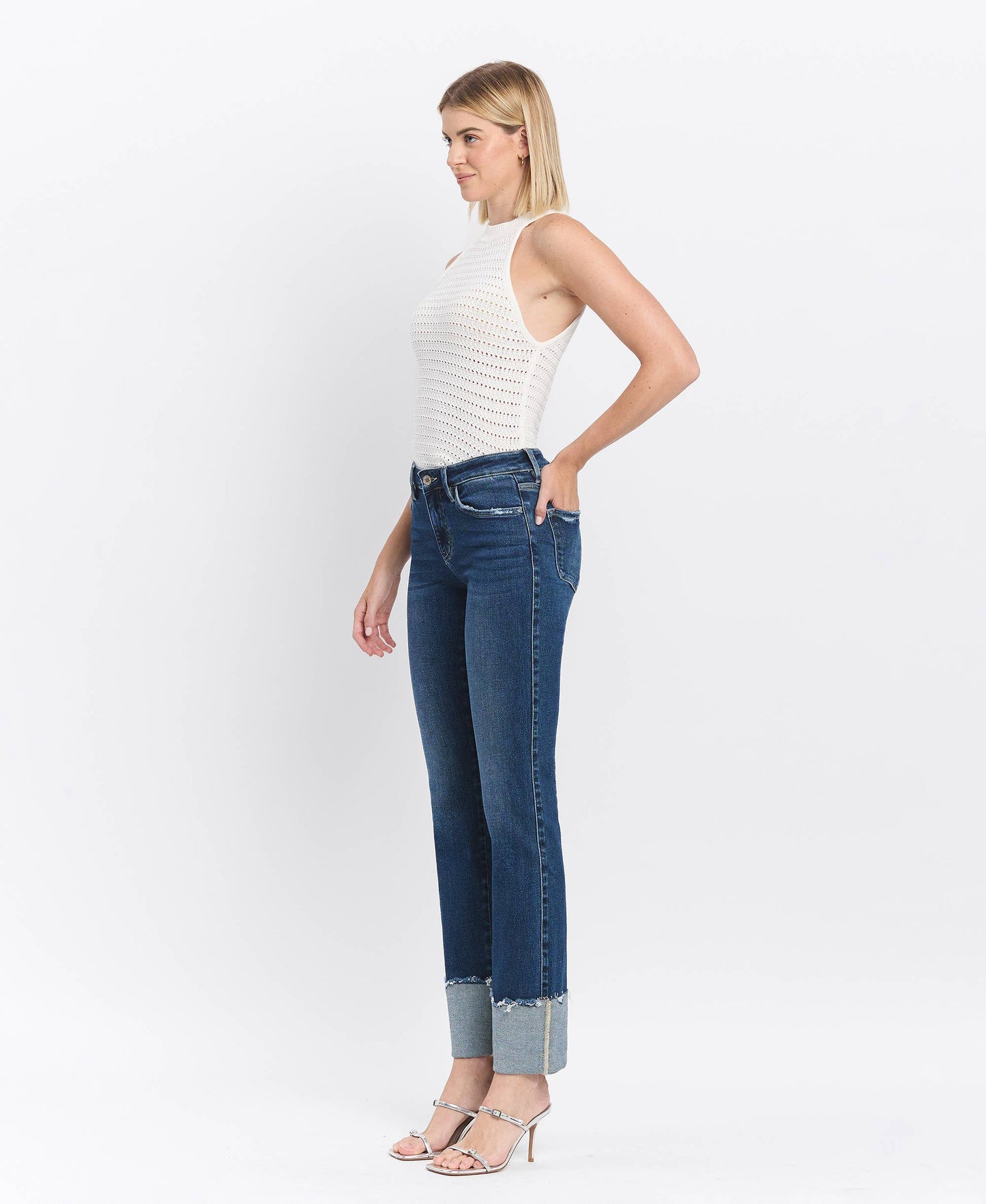 MID RISE CUFFED SLIM STRAIGHT JEANS LV1513