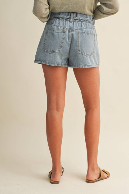 PAPERBAG DENIM SHORTS WITH WAIST TIE