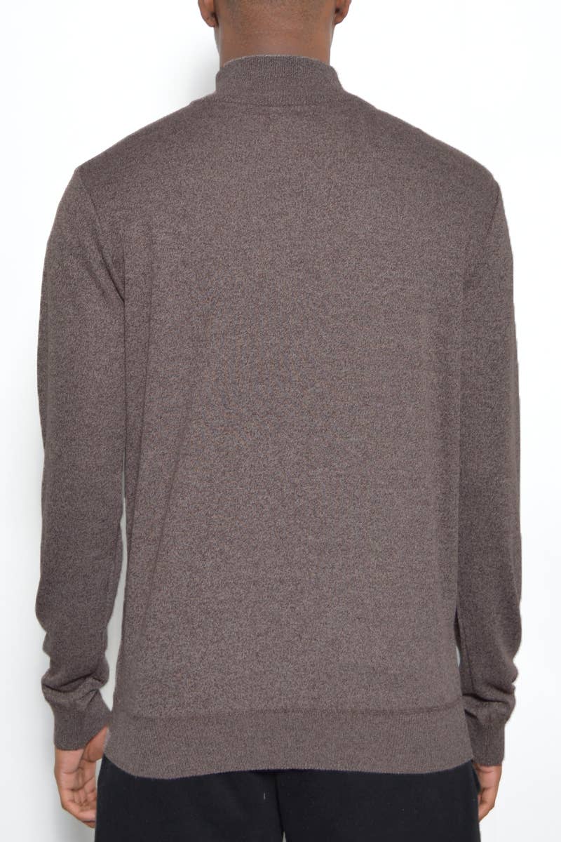 Mens Solid Quarter Zip Knit Sweater - Brown