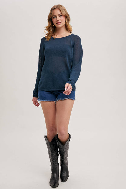 SPRING SHEER KNIT SWEATER PULLOVER NO LINING