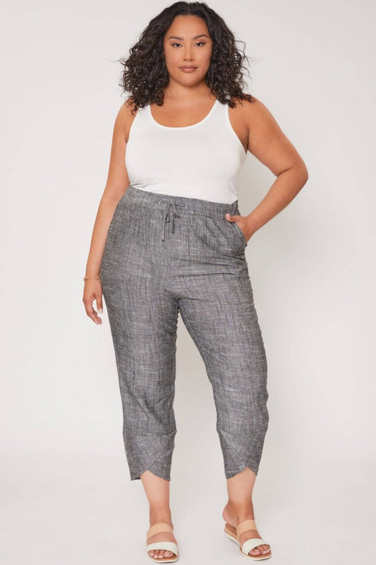 Plus Size Linen Elastic Waist With Tulip Hem Pant