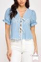 Plus Size Tie Front Embroidered Top