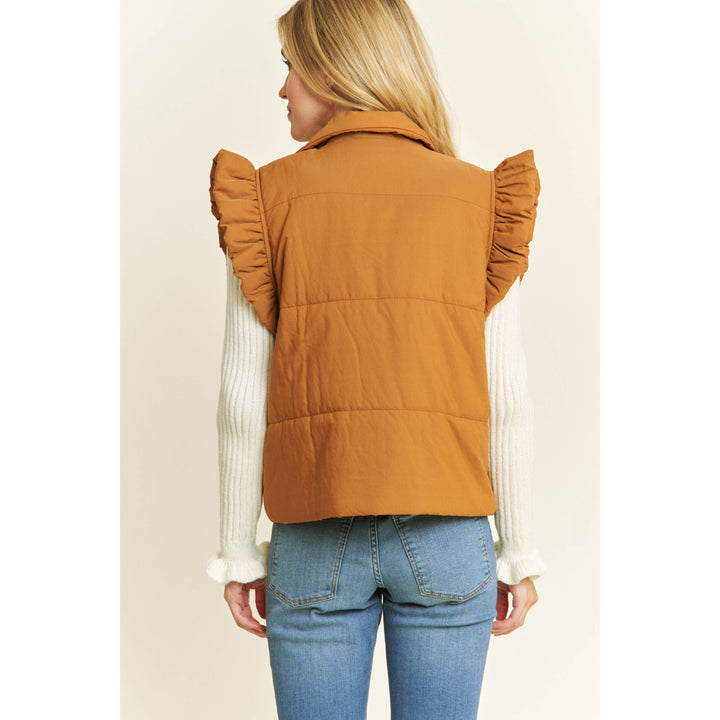 EVERYDAY PUFF ZIP UP VEST JACKET with ARMHOLE RUFFLE DETAILS