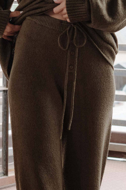 Textured Knit Split-Hem Drawstring Sweater Pants