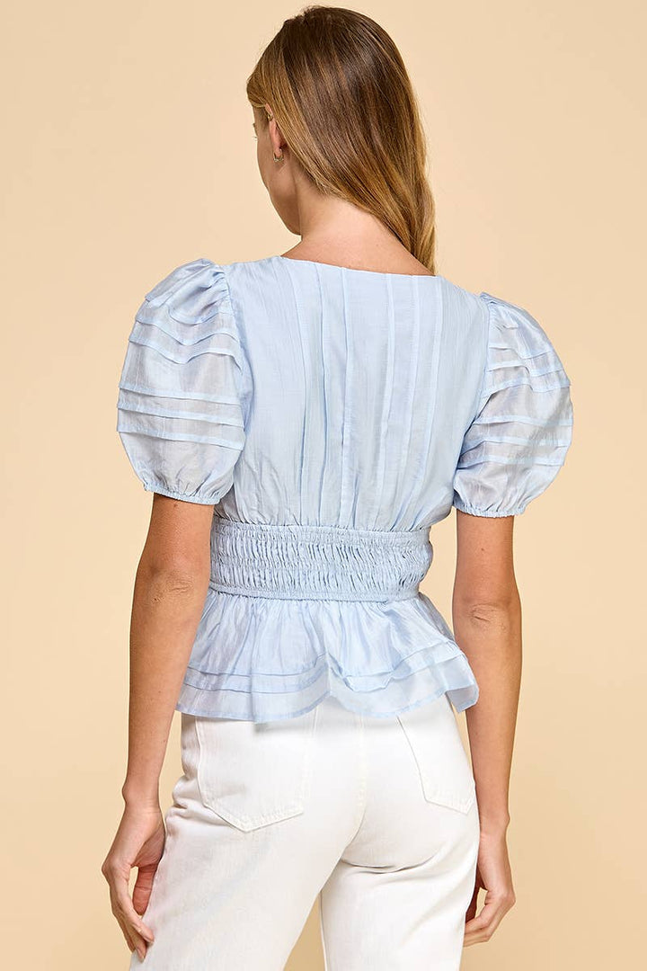 Smocked Waist Puff Sleeve Top