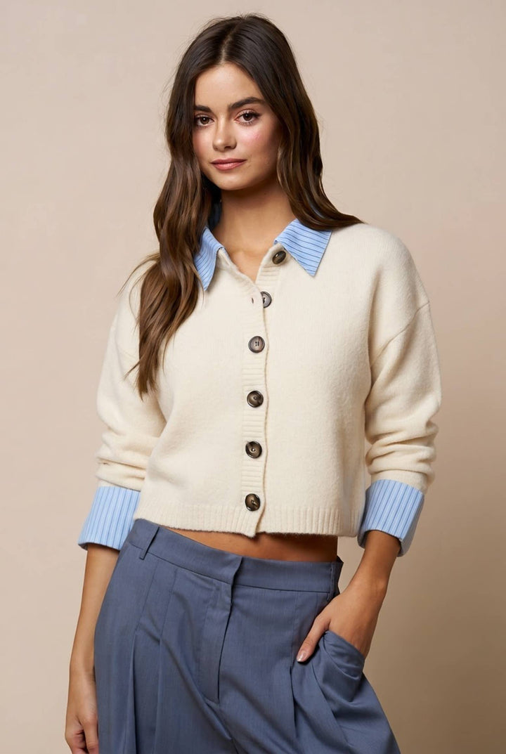 Collared Button Down Sweater Cardigan