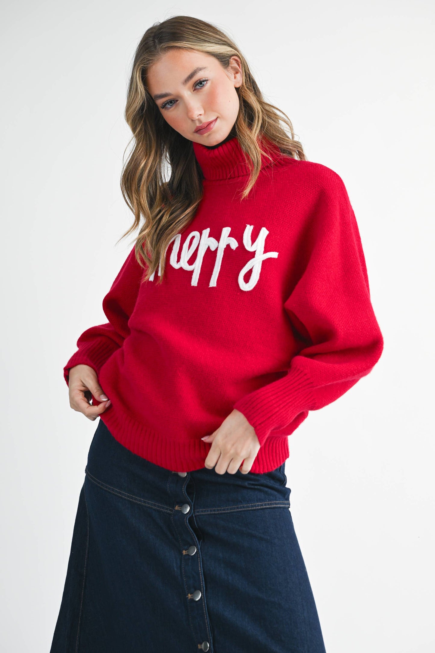 Merry Turtleneck Holiday Sweater