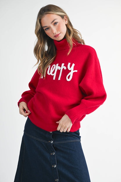 Merry Turtleneck Holiday Sweater