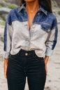 Color Block Raw Hem Lightweight Denim Jacket