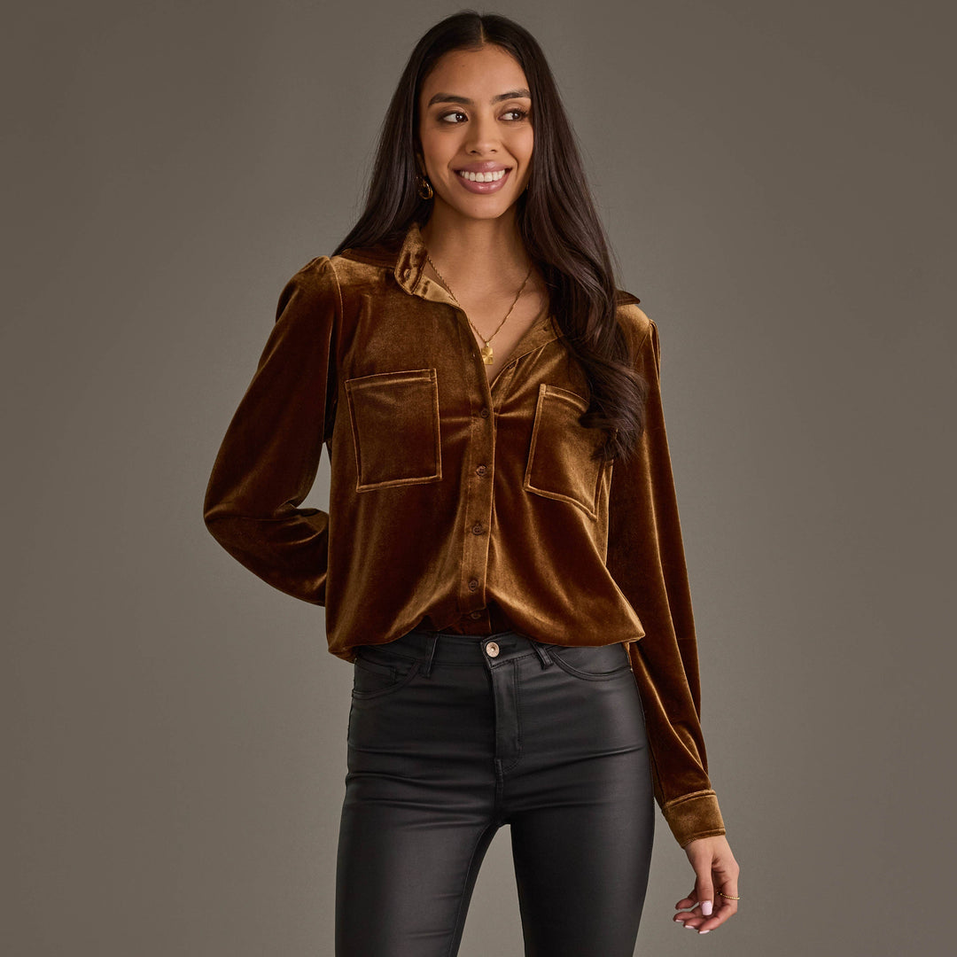Bronze Velvet Button Up