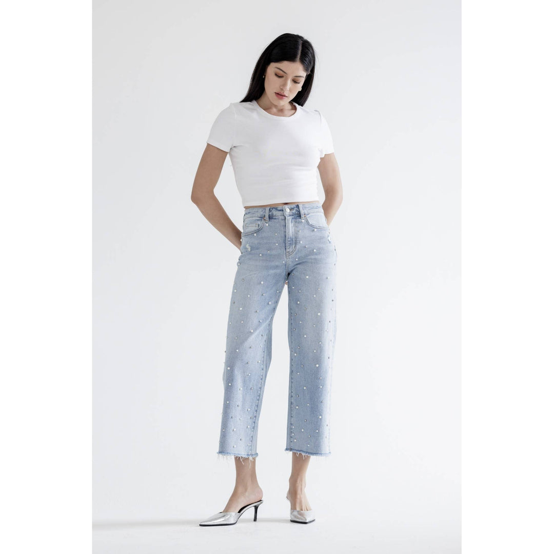 HIGH RISE WIDE LEG CROP WITH EMBELLISHMENT