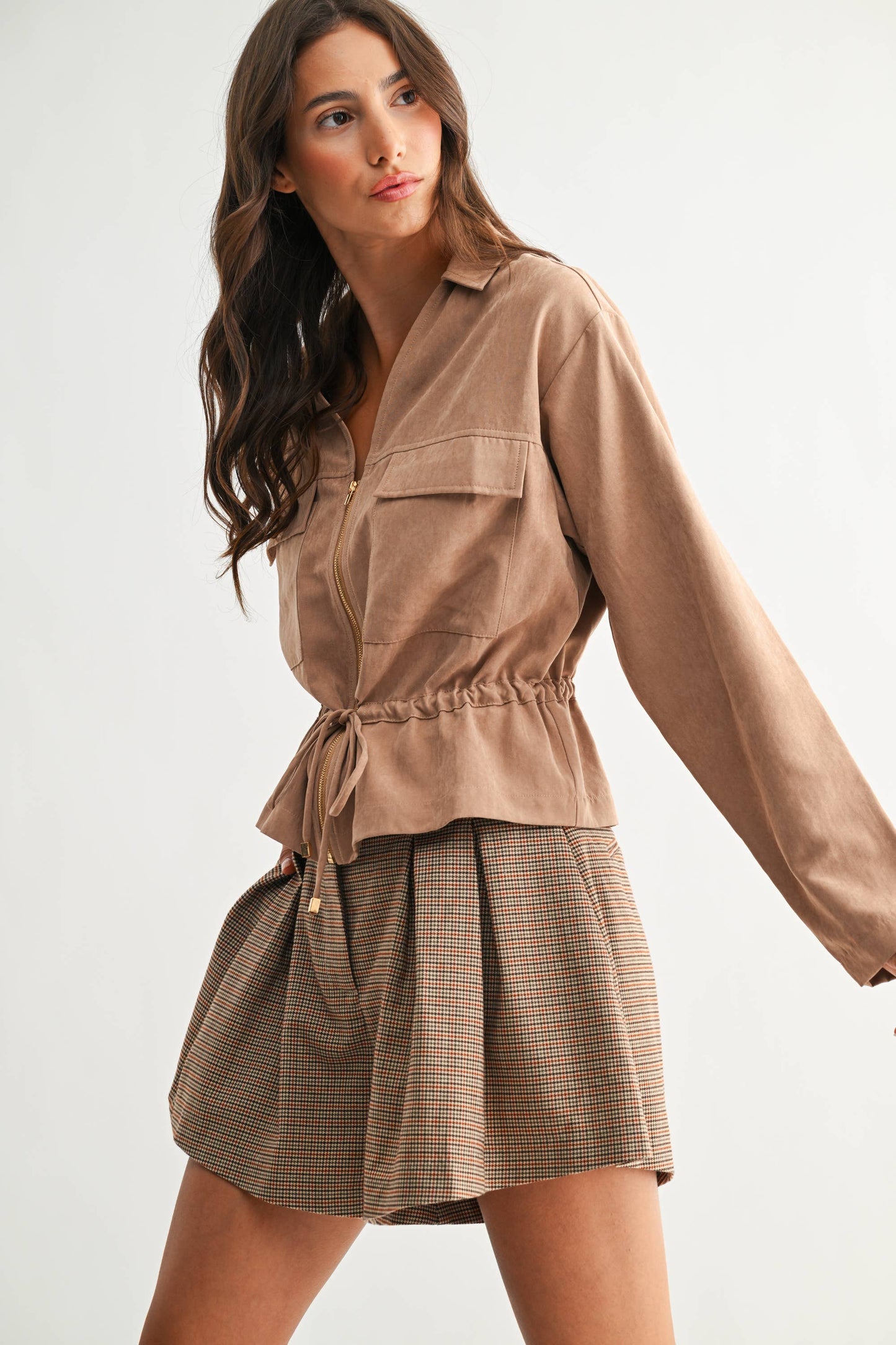 Lightweight Taupe Drawstring Utility Jacket