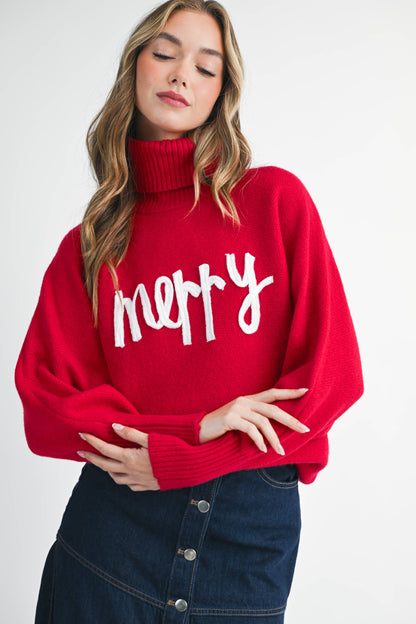 Merry Turtleneck Holiday Sweater
