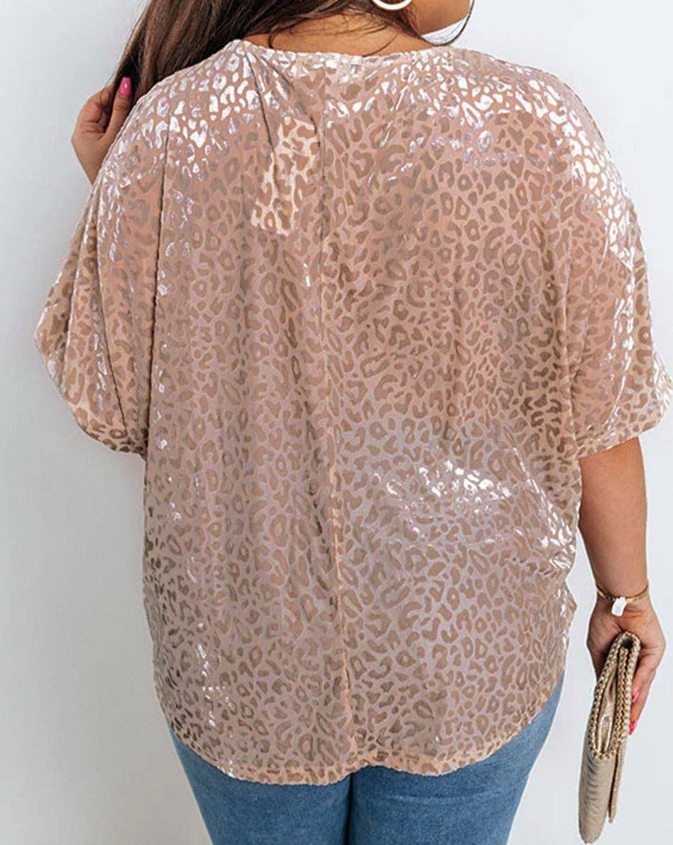 Leopard Short Sleeve Pocketed T-Shirt Plus Size