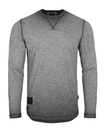 Men's Long Sleeve Crew Neck Western Vintage Curved Hem