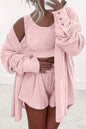 3 Piece Crop Tank Shorts with Cardigan Lounge Set