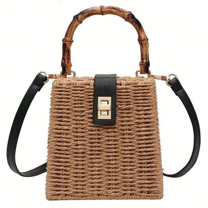 Bamboo Handle Woven Rattan Straw Wicker Shoulder Bag