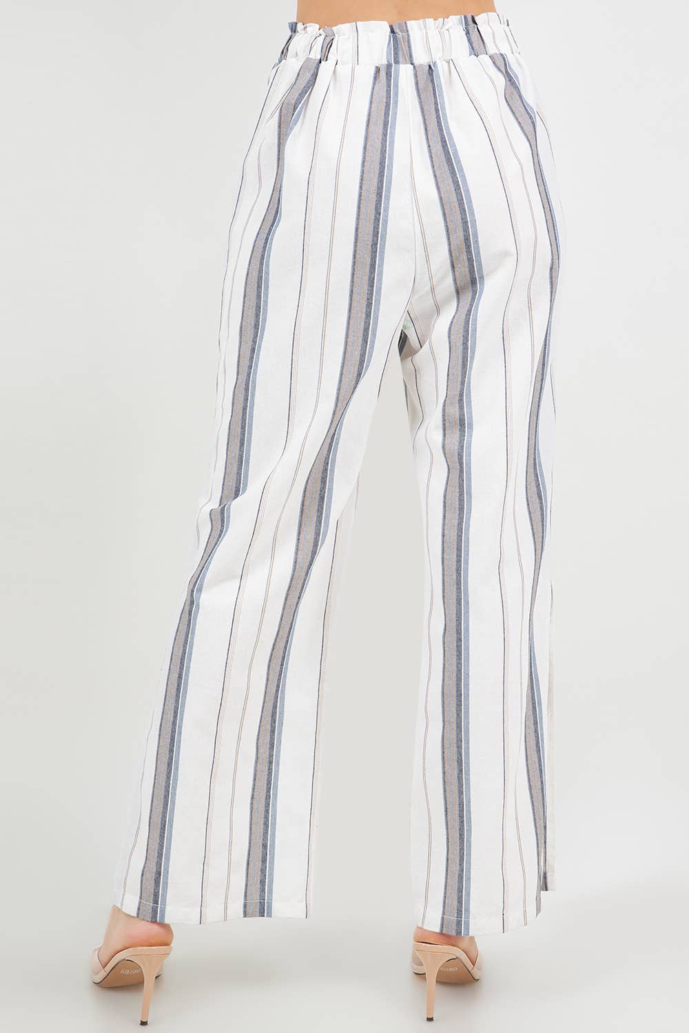Tie Waist Wide Leg Linen Blend Pants with Side Slit