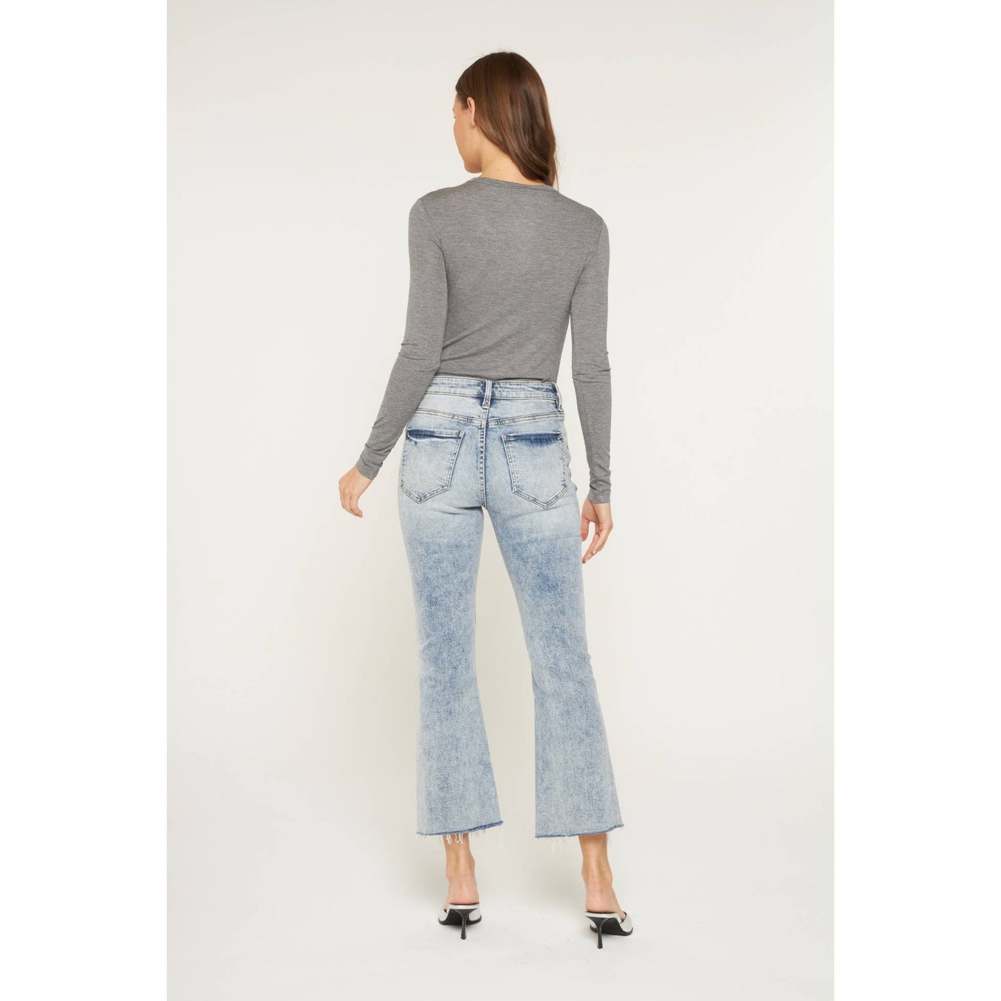 HIGH RISE CROPPED BOOTCUT  ACID wash JEANS