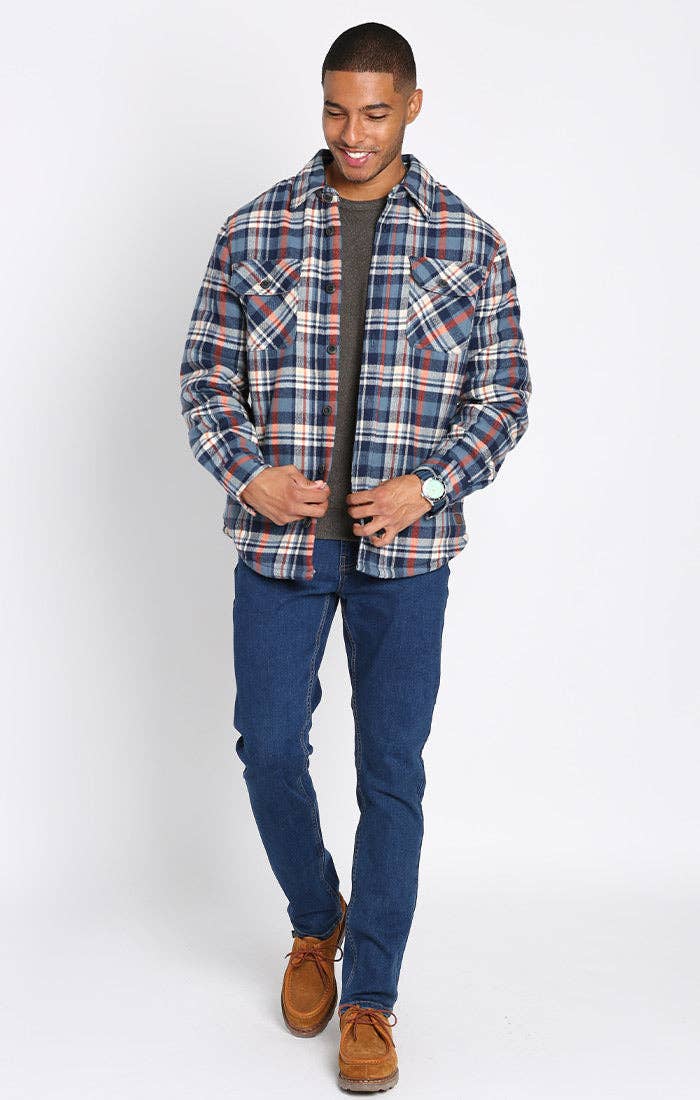 Blue Plaid Sherpa Lined Brushed Flannel