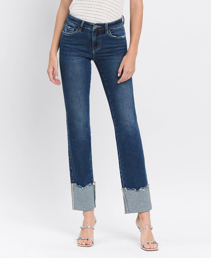 MID RISE CUFFED SLIM STRAIGHT JEANS