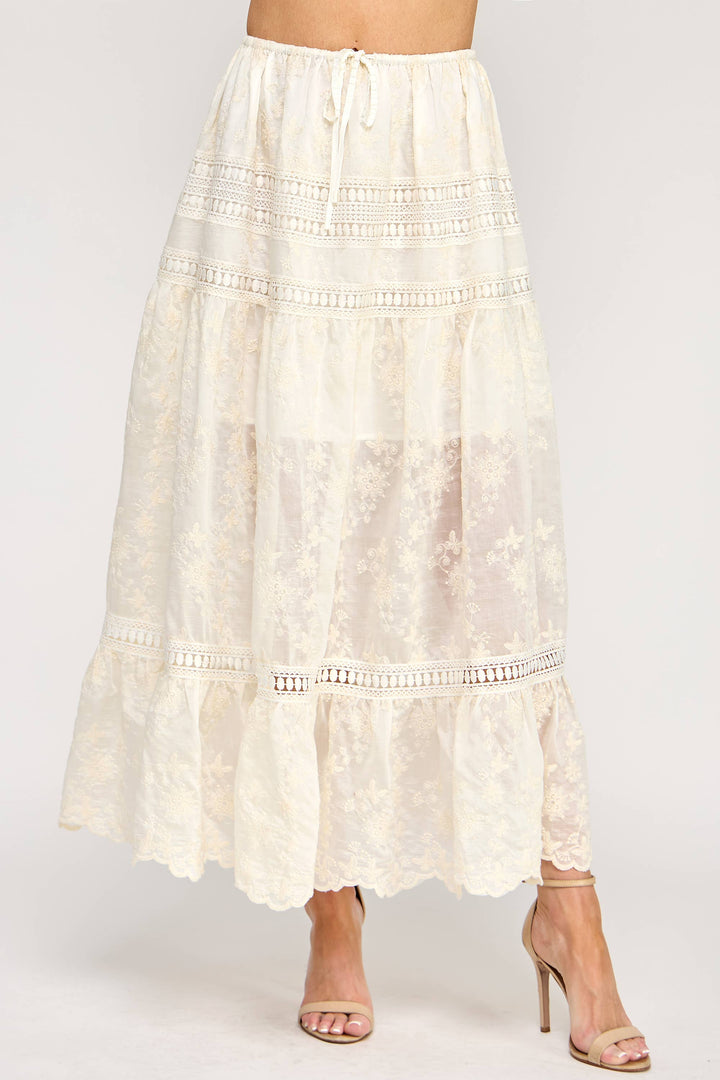 Embroidered Eyelet Lace Maxi Skirt
