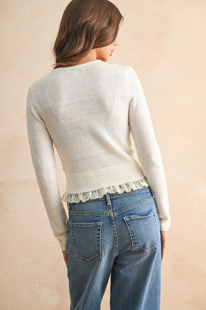 KNITTED CARDIGAN WITH LACE DETAIL