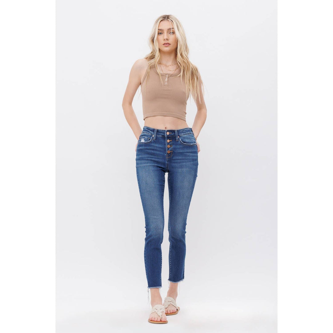MID RISE CROP SKINNY WITH BUTTON UP