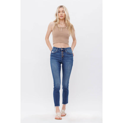 BRESSAN MID RISE CROP SKINNY WITH BUTTON UP