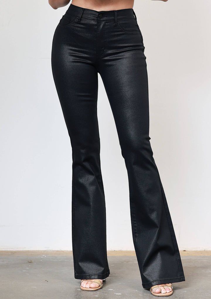 BLACK COATED FLARE JEAN