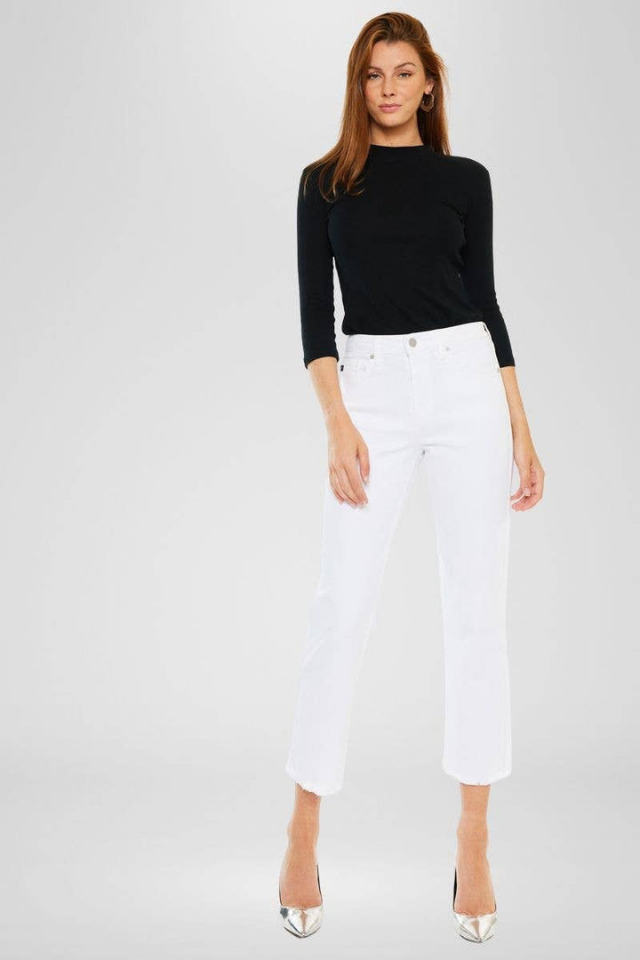 WHITE CROPPED JEAN WITH FRAYED HEM