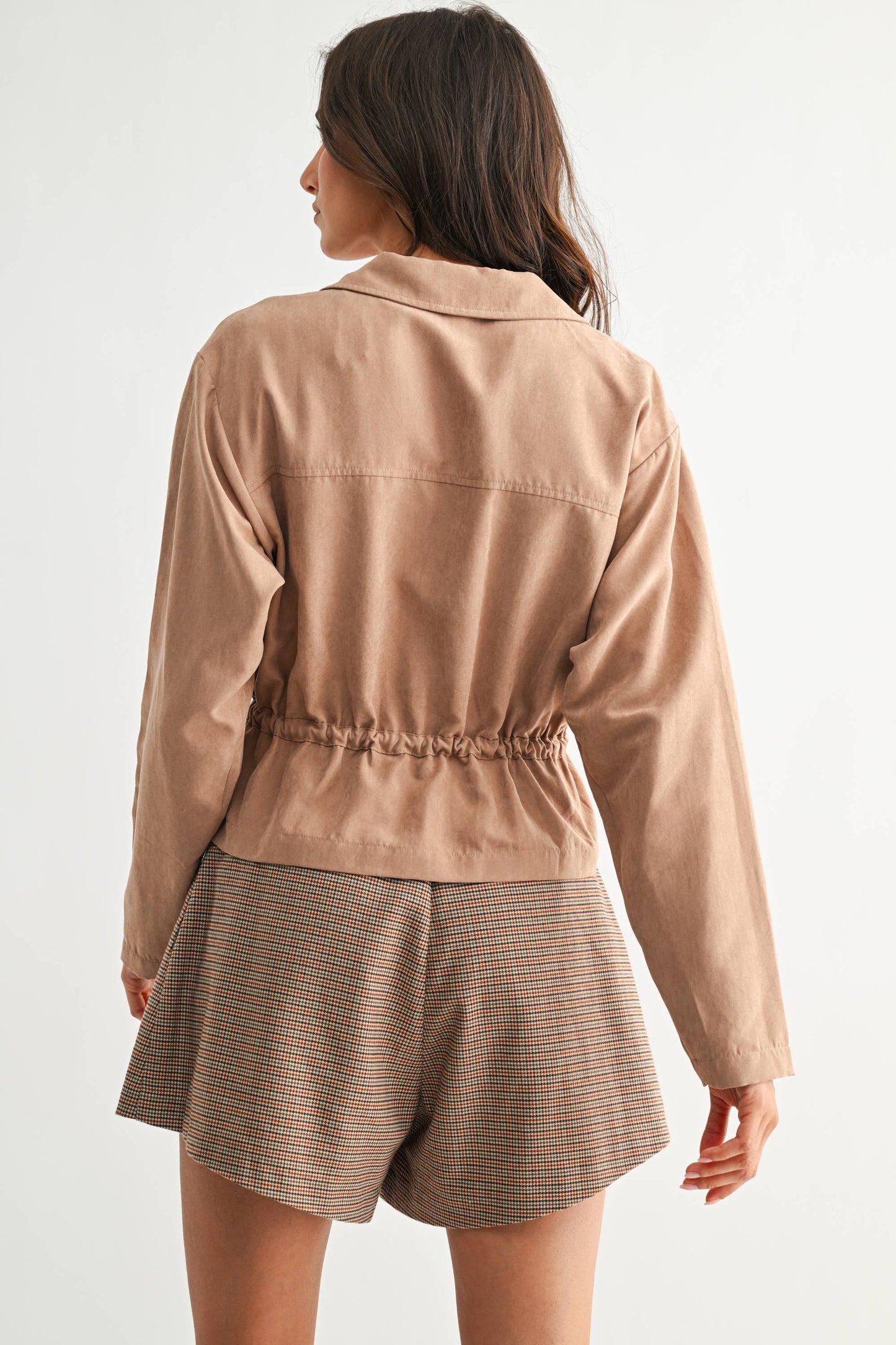 Lightweight Taupe Drawstring Utility Jacket