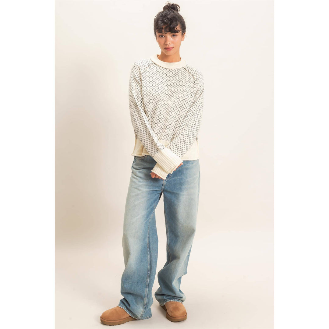 Patterned Mock Neck Sweater