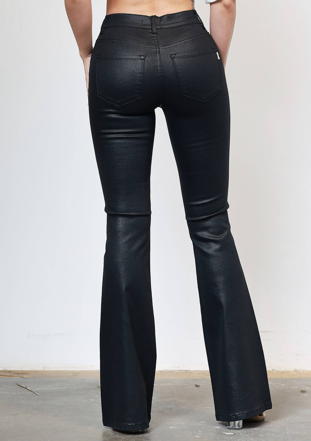 BLACK COATED FLARE JEAN