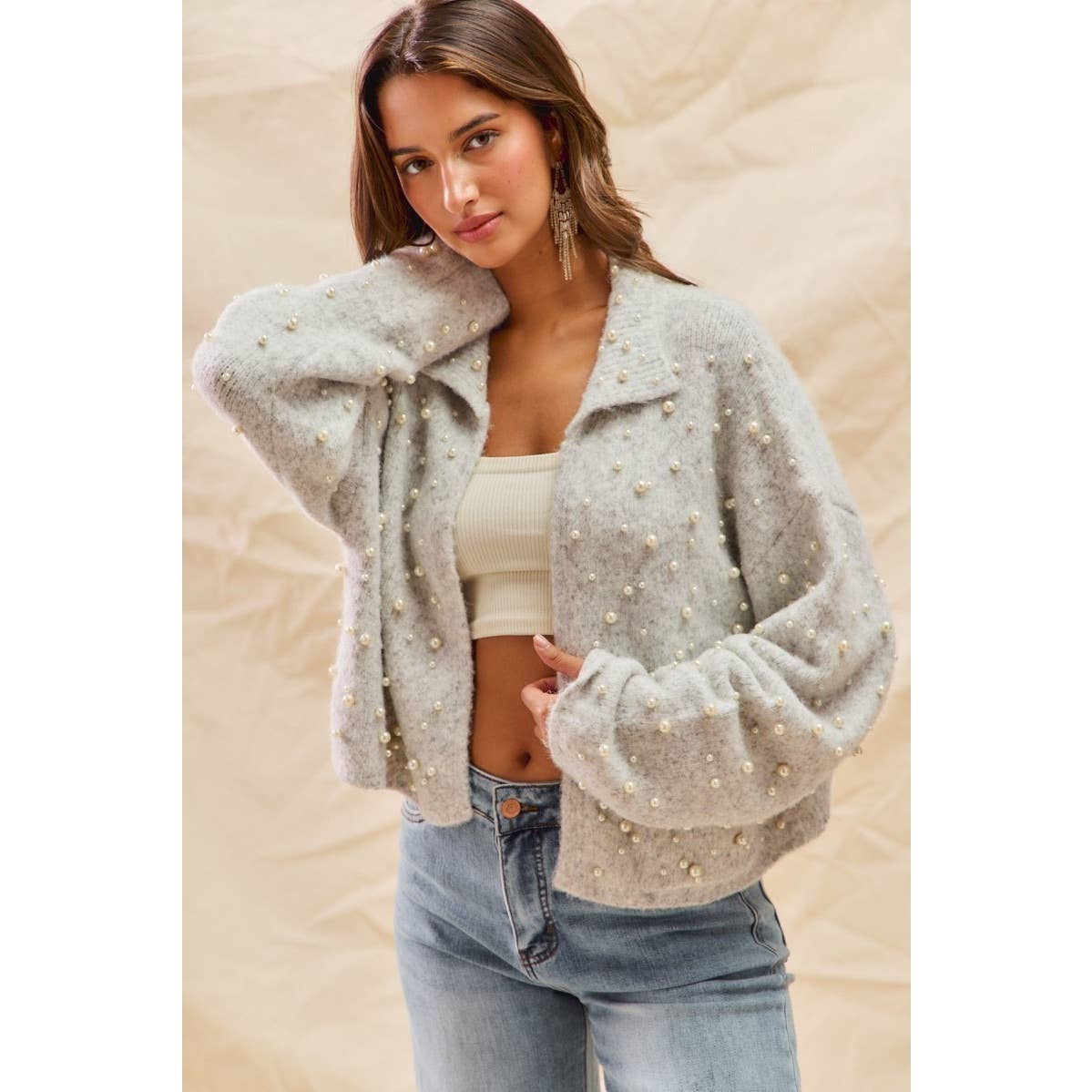 Pearl Embellished Soft Knit Cardigan