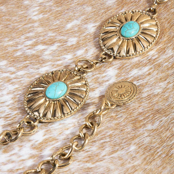 Turquoise Western Concho Disc Hoop Chain Belt