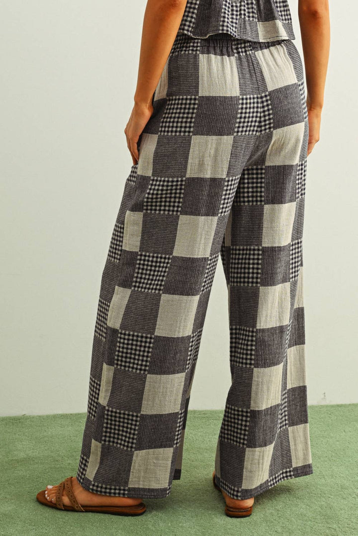 GINGHAM AND STRIPE PATCH EFFECT PANTS