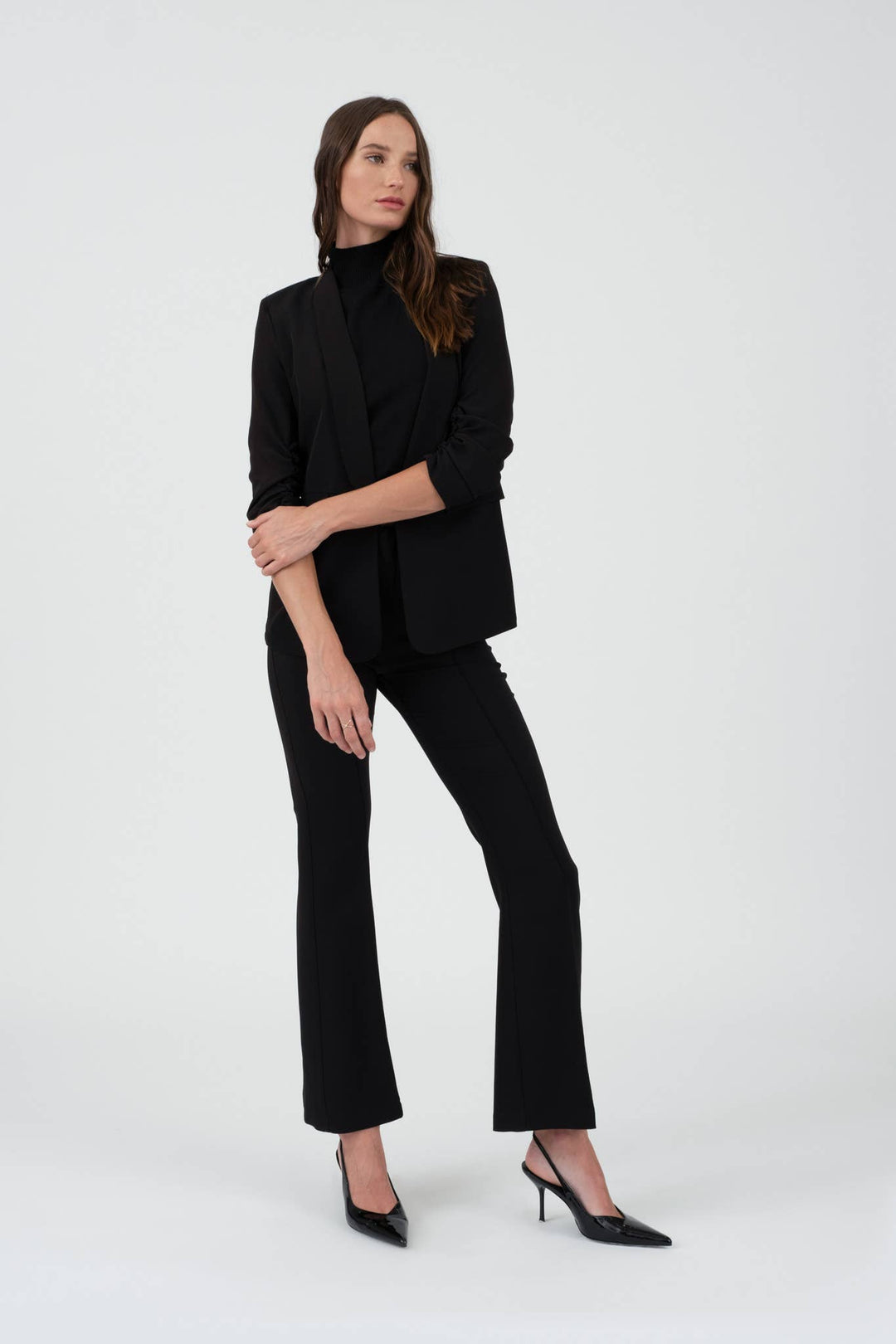 high waist flare dress pants Express Women's Editor Stretch Cotton High Waisted Flare Trouser in Pink 2