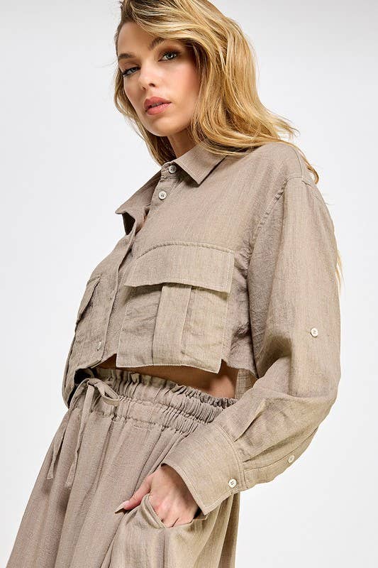 SOFT BUTTON DOWN CROP SHIRT