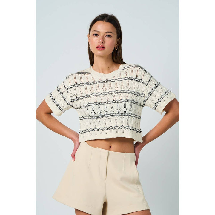 Striped Knitted Short Sleeve Top