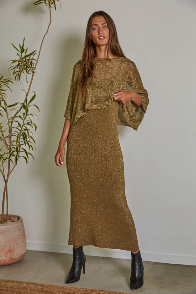 Knit Polyester Sweater Lurex Short Sleeve Crop Sweater